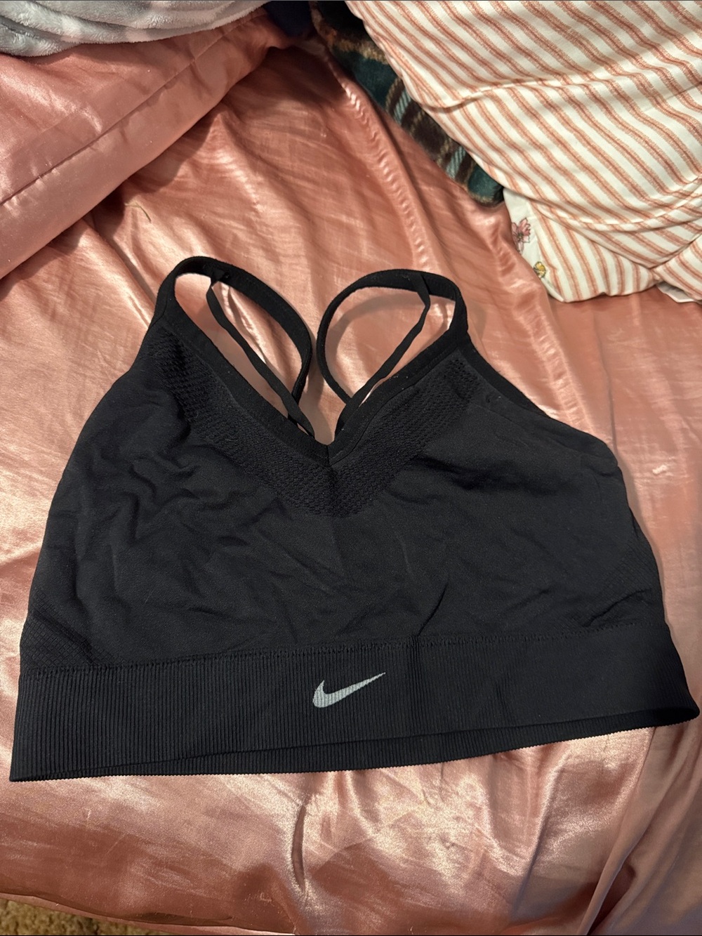 Nike Black Strappy Seamless Sports Bra with Reflective Swoosh